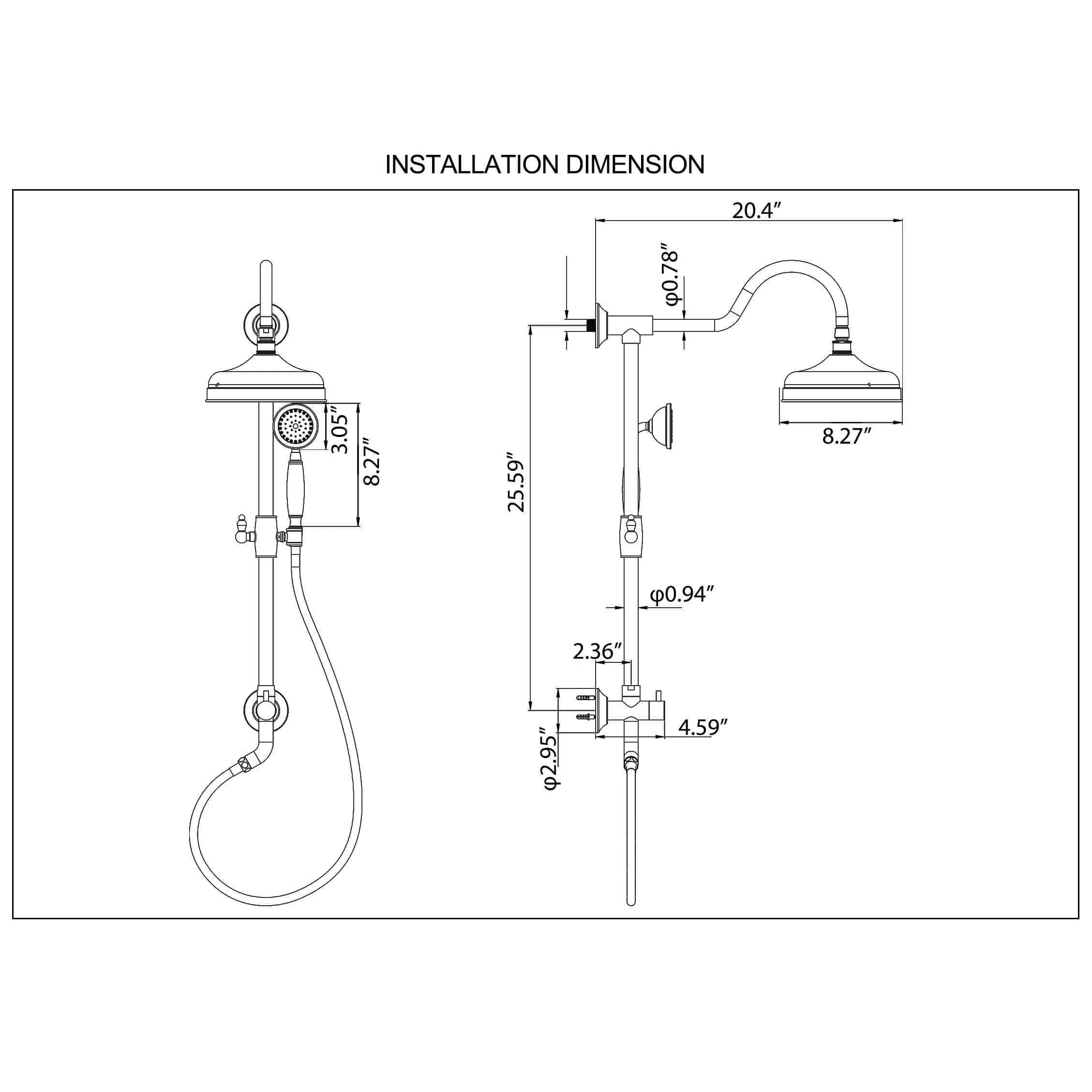 8-inch Dual Rain Shower Head with Slide Bar Matte Black (Valve Not Included) RB1208
