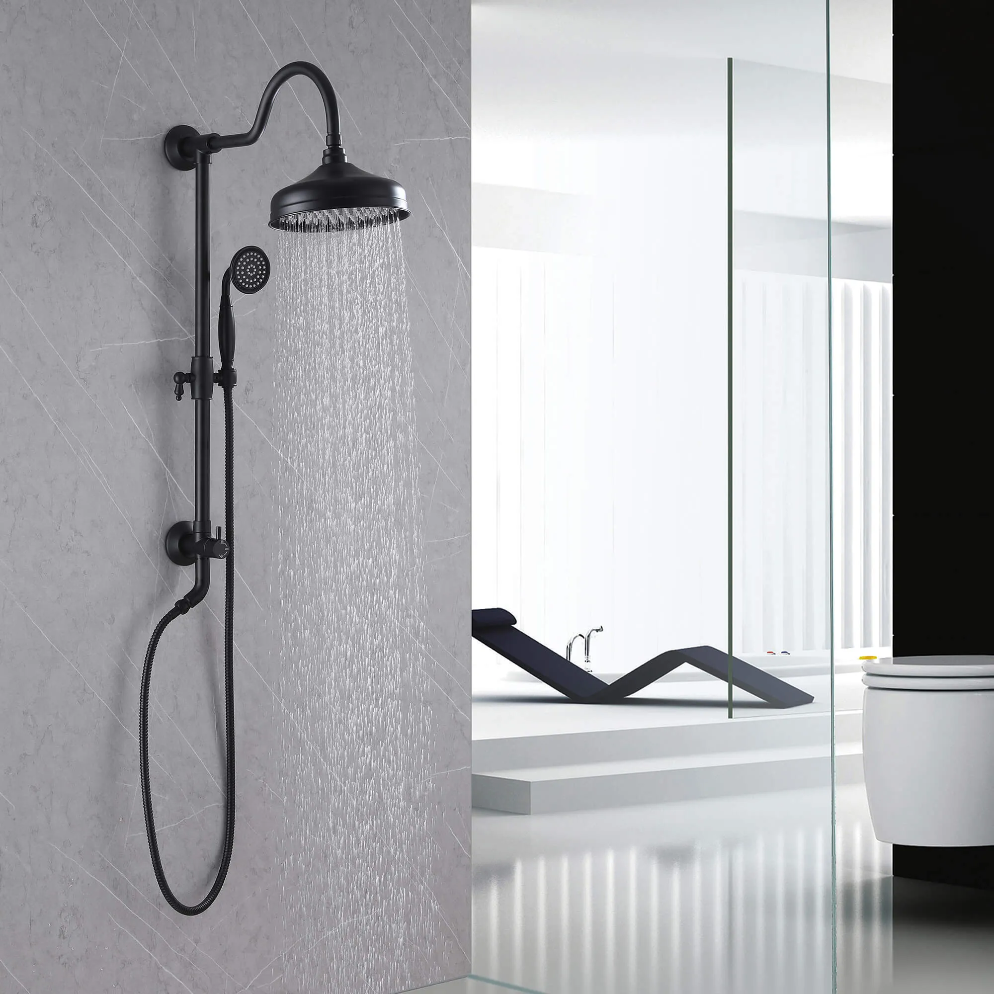 8-inch Dual Rain Shower Head with Slide Bar Matte Black (Valve Not Included) RB1208