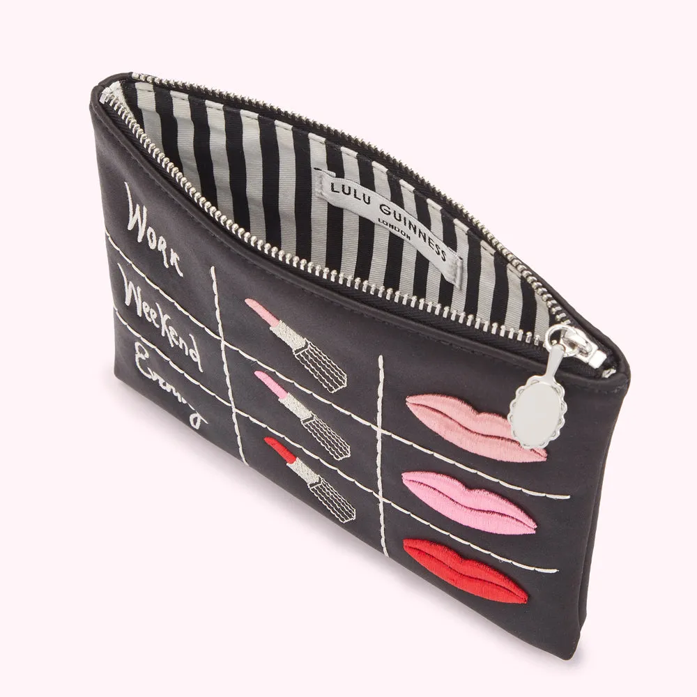 BLACK WORK, WEEKEND, EVENING TOP ZIP POUCH