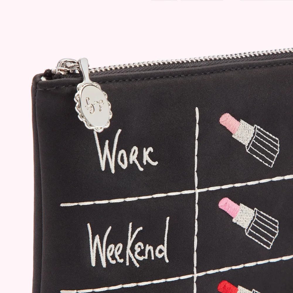 BLACK WORK, WEEKEND, EVENING TOP ZIP POUCH