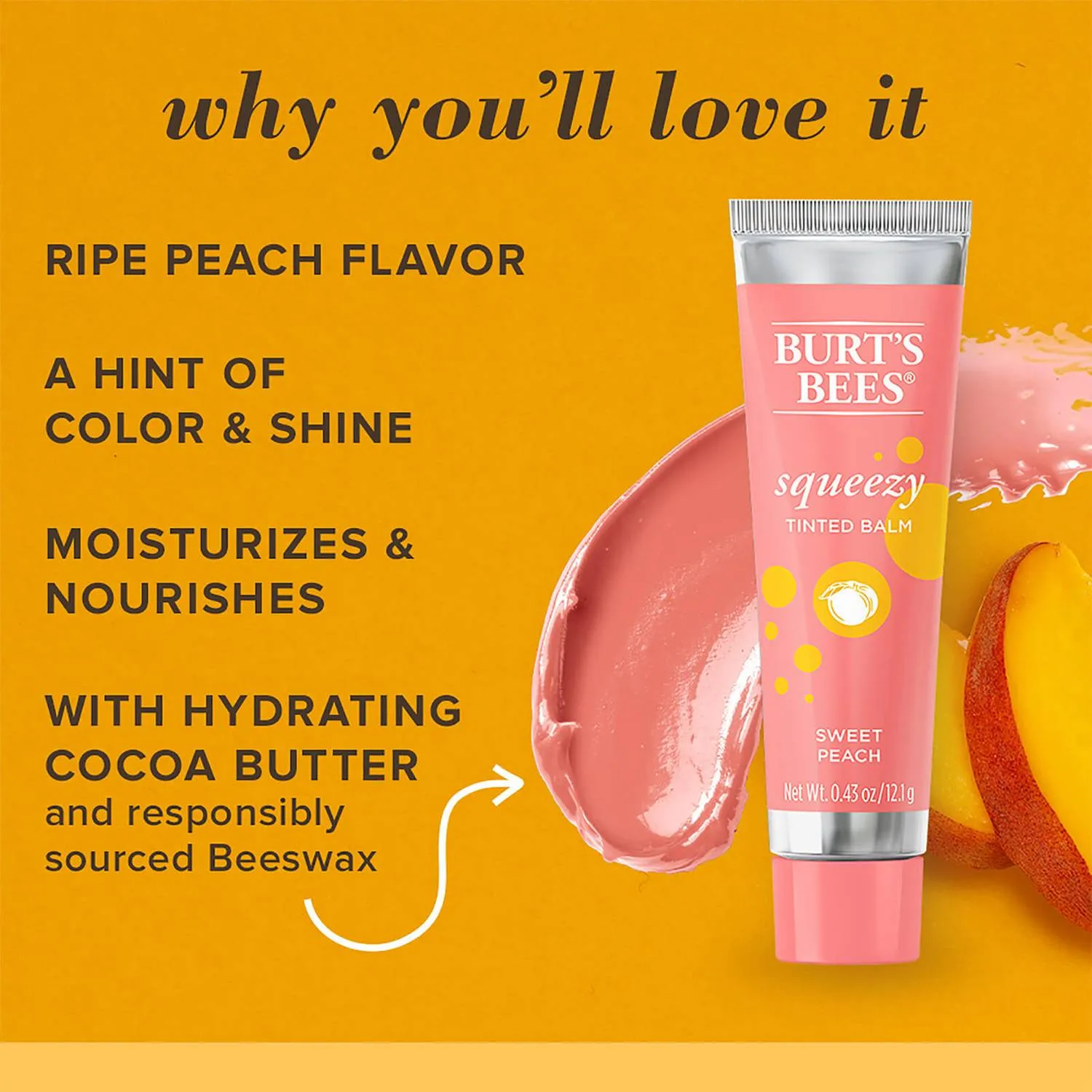 BURT'S BEES Squeezy Tinted Lip Balm - Sweet Peach