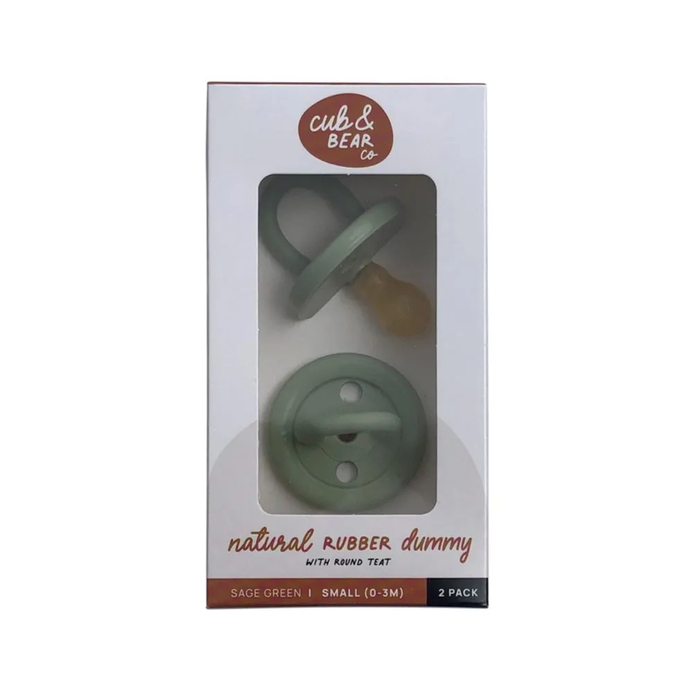 CUB & BEAR CO Natural Rubber Dummy Round Teat Small (0-3 Months) Twin Pack Sage Green
