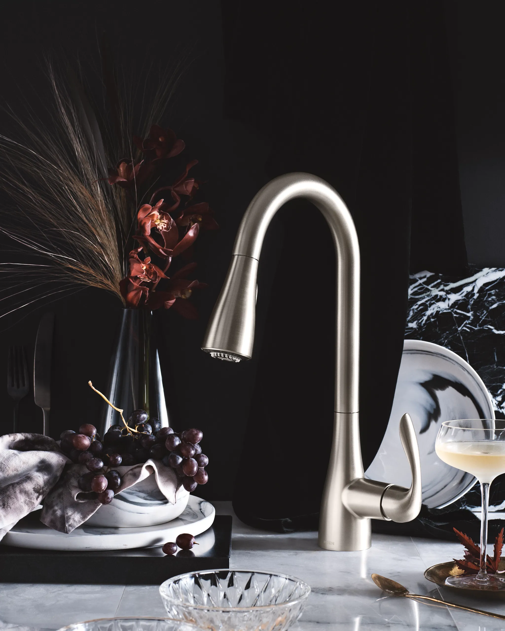Georgene Matte black one-handle high arc pulldown kitchen faucet