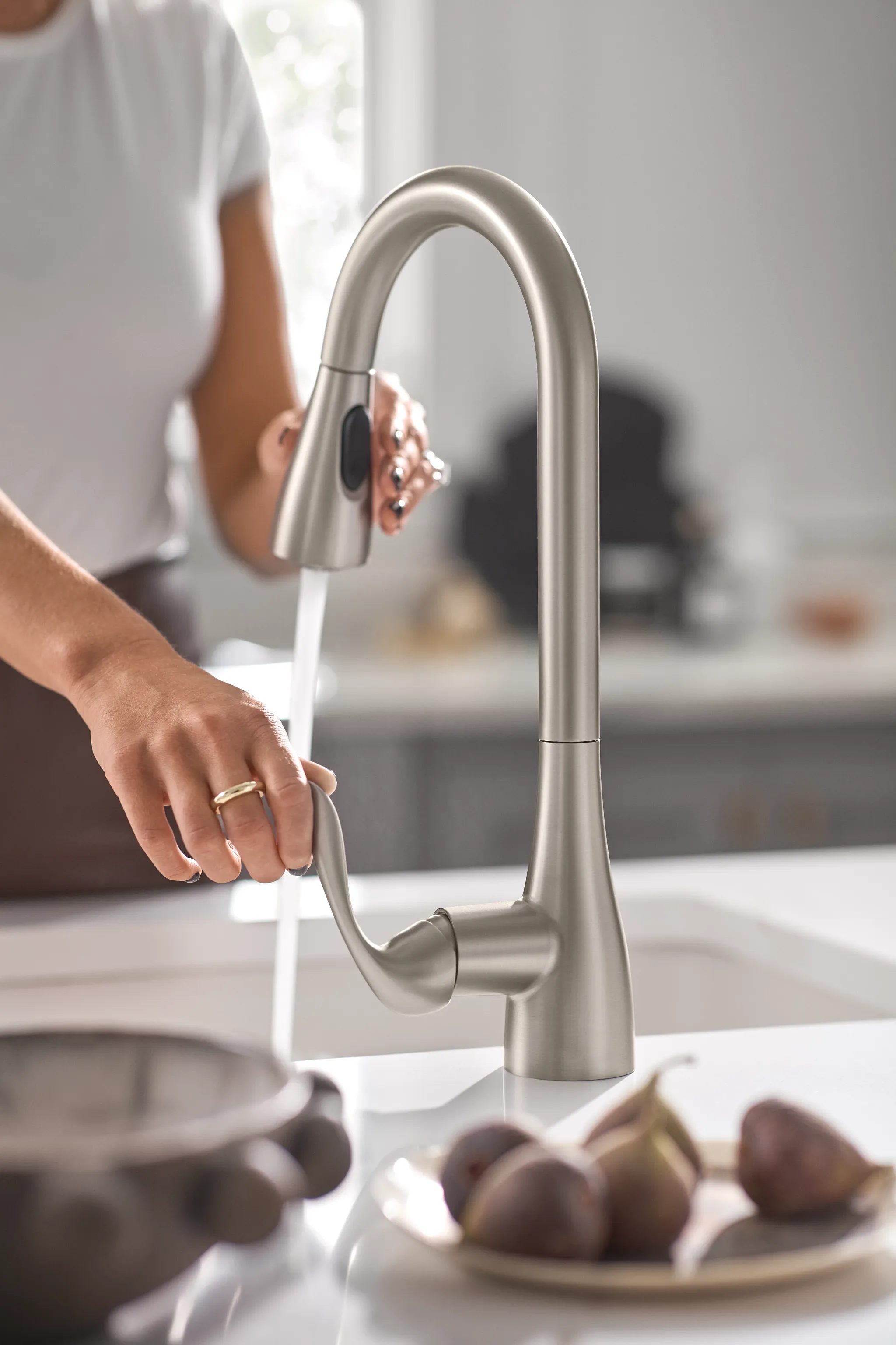 Georgene Matte black one-handle high arc pulldown kitchen faucet