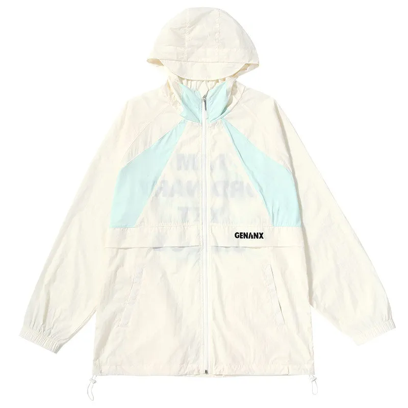 Meichao Outdoor Mountain UPF50  UV protection color patchwork letter print wide hooded sunscreen skin clothing