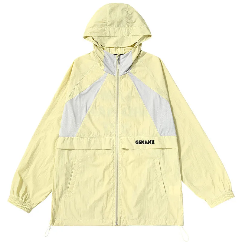 Meichao Outdoor Mountain UPF50  UV protection color patchwork letter print wide hooded sunscreen skin clothing