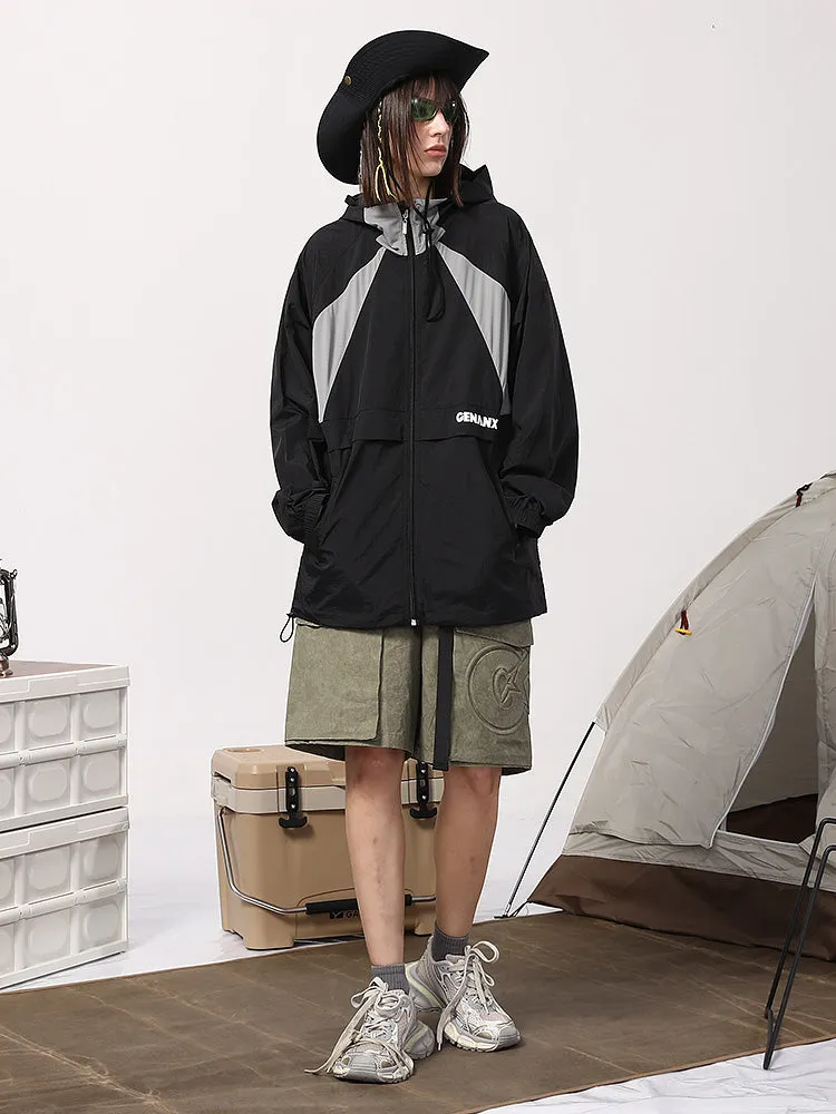 Meichao Outdoor Mountain UPF50  UV protection color patchwork letter print wide hooded sunscreen skin clothing