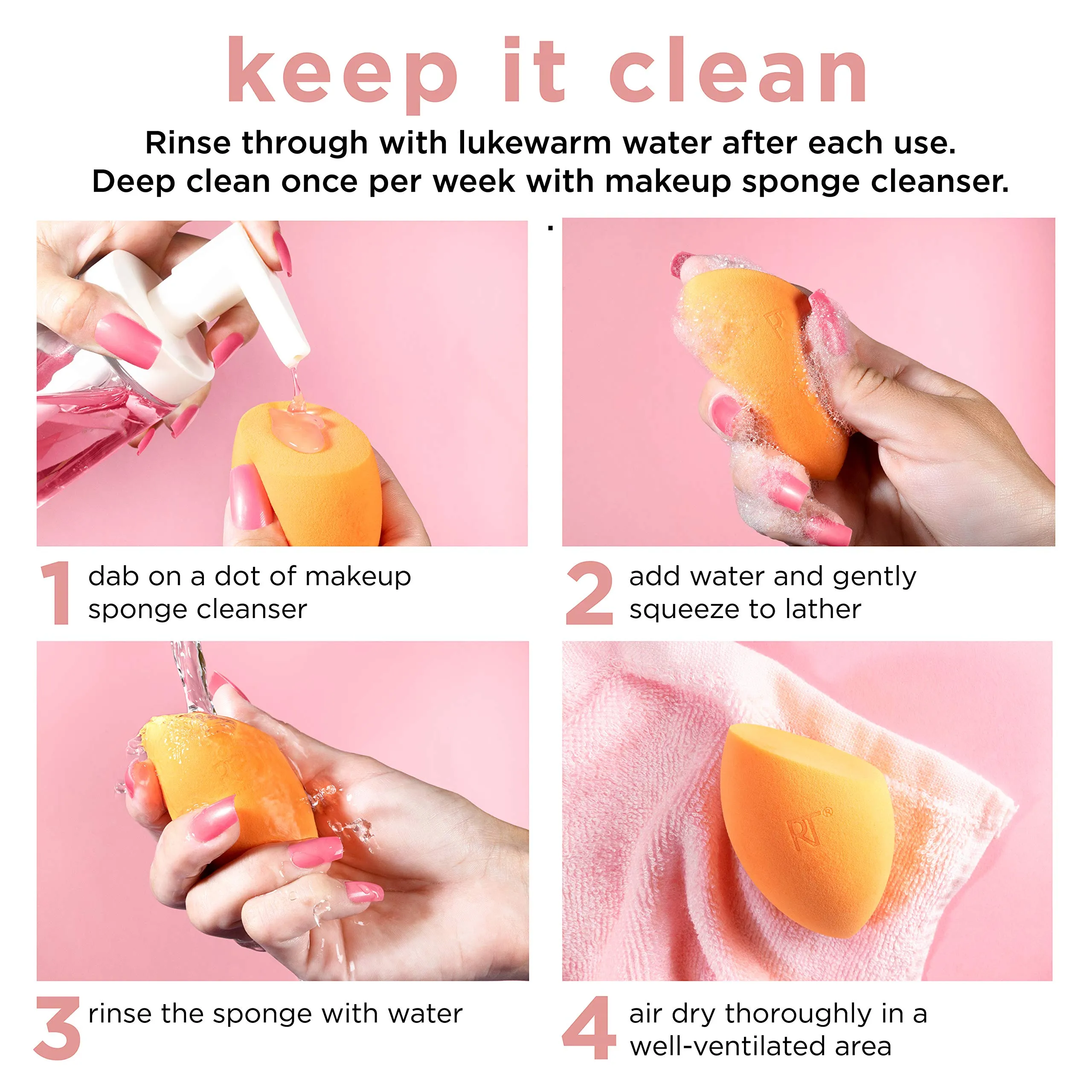 Real Techniques Beauty Makeup Blender Miracle Complexion and Makeup Power Sponge Set, For CC Cream Foundation, Orange & Pink, For Makeup Blending & Application, 2 Count